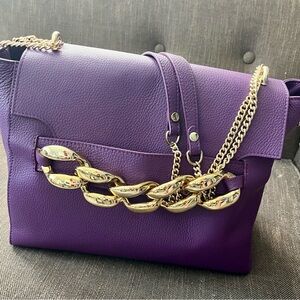 Chic Purple Leather Shoulder Bag with Gold Chain